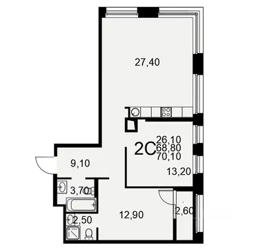 2-к кв. Рязанская область, Рязань Московское ш., 49к1 (70.1 м)