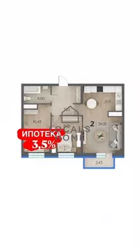 2-к кв. Рязанская область, Рязанский муниципальный округ, с. Дядьково ...