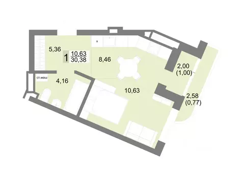 Студия Свердловская область, Екатеринбург ул. Тенистая, 8с5 (30.38 м)