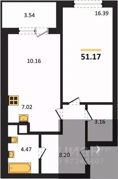 1-к кв. Воронежская область, Воронеж ул. Ломоносова, 116В (51.17 м)