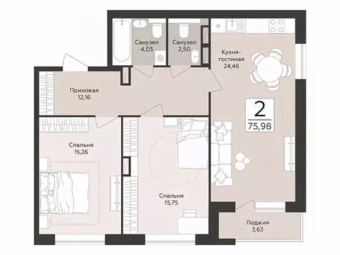 2-к кв. Воронежская область, Воронеж Эклипс жилой комплекс (75.98 м)