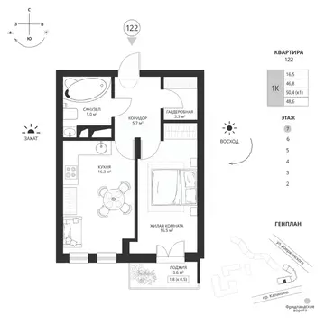 1-к кв. Калининградская область, Калининград просп. Калинина, 117 ...