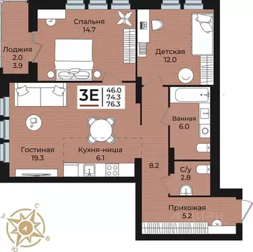 3-к кв. Пермский край, Пермь Екатерининская ул., 38 (76.3 м)