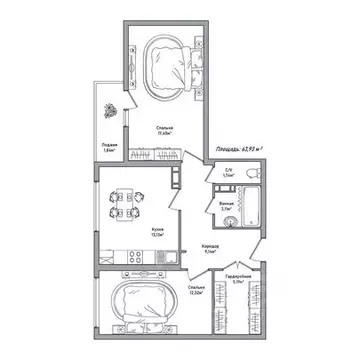 2-к кв. Ярославская область, Ярославль 2-й мкр,  (63.93 м)