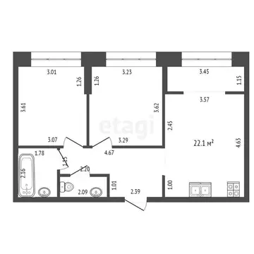 2-комнатная квартира: Тюмень, улица Тимофея Чаркова, 83 (56.7 м)