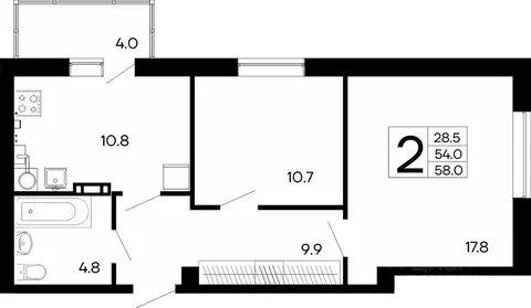 2-к кв. Крым, Феодосия ш. Симферопольское, 48к1 (58.0 м)