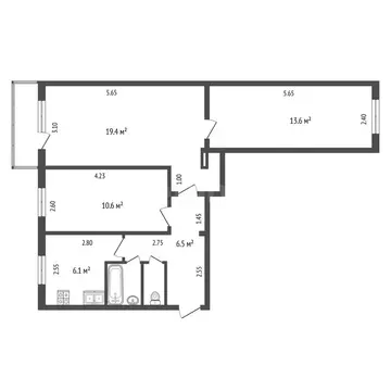 3-комнатная квартира: Вологда, Новгородская улица, 1А (56.2 м)