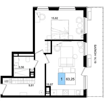 1-к кв. Краснодарский край, Анапа Лучи жилой комплекс (63.25 м)