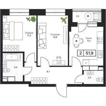 2-к кв. Московская область, Пушкино Пушкино Град жилой комплекс, к2 ...