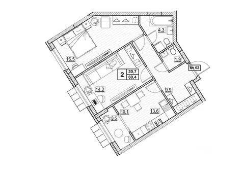 2-к кв. Нижегородская область, Нижний Новгород ул. Ванеева (60.4 м)