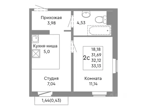 2-к кв. Челябинская область, Челябинск ул. Танкистов, 175 (32.12 м)