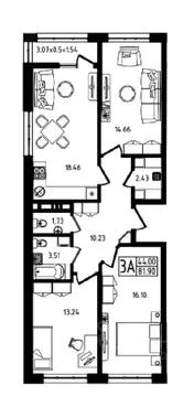 3-к кв. Адыгея, Майкоп ул. К.А. Васильева, 1к4 (81.88 м)