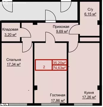 2-комнатная квартира: Баксан, улица Угнич, 40 (74.63 м)