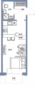 Студия Тюменская область, Тюмень ул. 50 лет Октября, 61к1 (32.19 м)