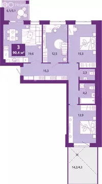 3-комнатная квартира: Калининград, Ключевая улица, 27В (91.6 м)