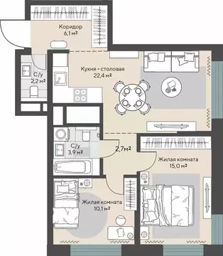 2-к кв. Свердловская область, Екатеринбург Эльмаш жилрайон, Изумрудный ...