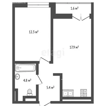 1-комнатная квартира: Тюмень, улица Братьев Бондаревых, 5 (39.8 м)