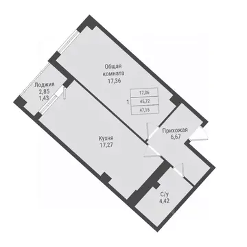 1-к кв. Саха (Якутия), Якутск Парк Победы жилой комплекс (47.15 м)