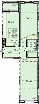 3-к кв. Калининградская область, Гурьевский муниципальный округ, пос. ...