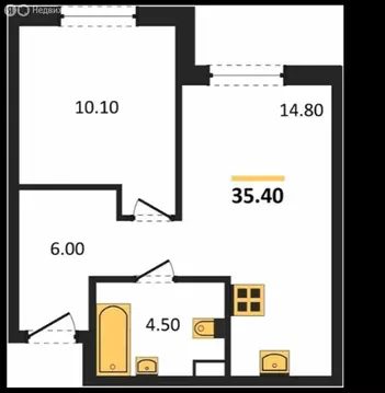 1-комнатная квартира: Новоселье, Петропавловская улица, 13 (35.4 м)