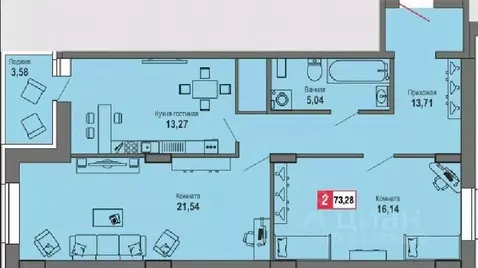 2-к кв. Тверская область, Тверь Брусилово мкр,  (73.28 м)