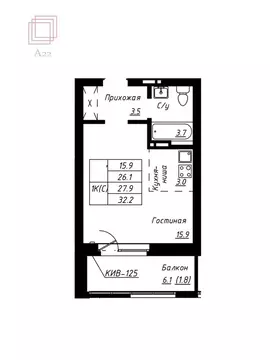 1-комнатная квартира: Барнаул, Павловский тракт, 196 к1 (26.1 м)