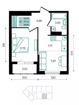 2-к кв. Адыгея, Майкопский район, пос. Тульский ул. Заречная (38.93 м)