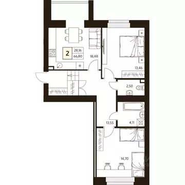 2-к кв. Башкортостан, Уфа ул. Ахметова, 296/2 (66.8 м)