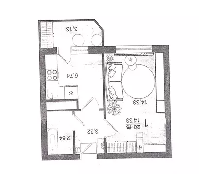 1-комнатная квартира: Клин, микрорайон Майданово, 2к4 (27.2 м)