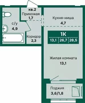 1-к кв. Алтайский край, Барнаул Камчатка жилой комплекс (28.5 м)