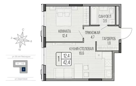 1-к кв. Удмуртия, Ижевск Северо-Западный жилрайон, 7-й мкр, ЛайтХаус ...