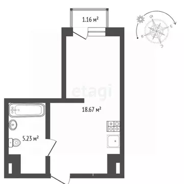 Студия Тюменская область, Тюмень ул. Василия Малкова, 10 (29.0 м)