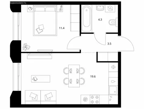 1-комнатная квартира: Казань, Ботаническая улица (38.8 м)