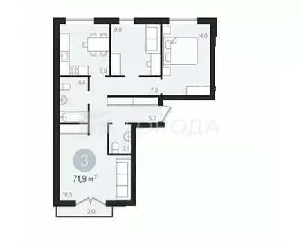 3-к кв. Новосибирская область, Новосибирск ул. Дунаевского, 14/3 (72.3 ...