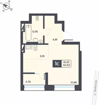 Квартира-студия: Новосибирск, жилой комплекс Астон.Геометрия (32.63 м)