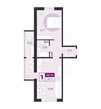 1-к кв. Брянская область, Брянск Медовый кв-л, поз7 (46.7 м)