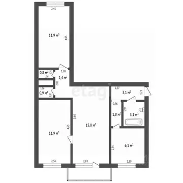 3-к кв. Челябинская область, Чебаркуль ул. Карпенко, 12 (57.8 м)