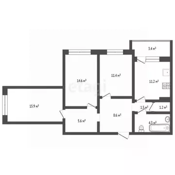 3-к кв. Тюменская область, Тюмень ул. Николая Зелинского, 23/1 (74.7 ...