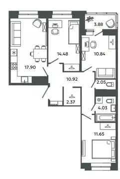 3-комнатная квартира: городской посёлок Новоселье, Аннинская улица, 4 ...