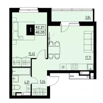 1-к кв. Самарская область, Самара Южное ш., 7А (44.13 м)
