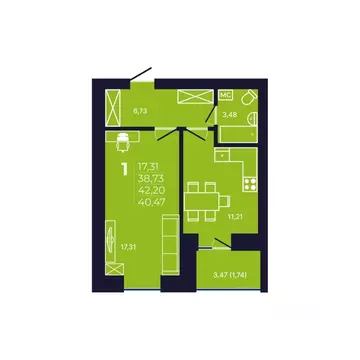 1-к кв. Башкортостан, Уфа ул. Михаила Зайцева, 6 (40.6 м)