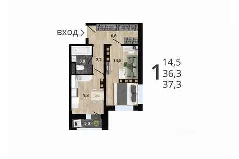 1-к кв. Воронежская область, Воронеж Цимлянская ул. (38.07 м)