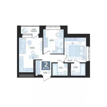 2-к кв. Свердловская область, Екатеринбург Уктус жилрайон,  (50.79 м)