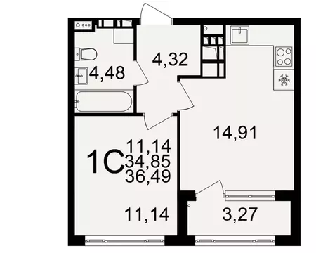 1-к кв. Тульская область, Тула  (34.85 м)