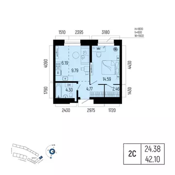 2-к кв. Башкортостан, Уфа Глумилино-1 мкр, Новатор жилой комплекс ...