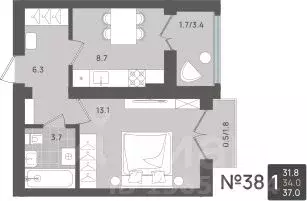1-к кв. Калининградская область, Пионерский Рабочая ул., 11 (34.0 м)