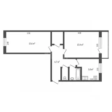 2-к кв. Омская область, Омск просп. Мира, 65 (45.0 м)