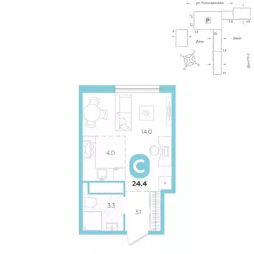 Студия Тюменская область, Тюмень ул. Лесопарковая, 22 (24.4 м)
