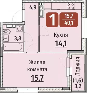 1-к кв. Чувашия, Чебоксары ул. Энергетиков (41.7 м)
