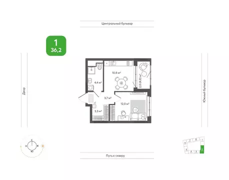 1-к кв. Новосибирская область, Новосибирск Природные кварталы Сибирия ...